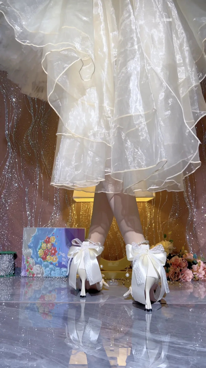 White Bridal Mary Jane Heeled Wedding Shoes